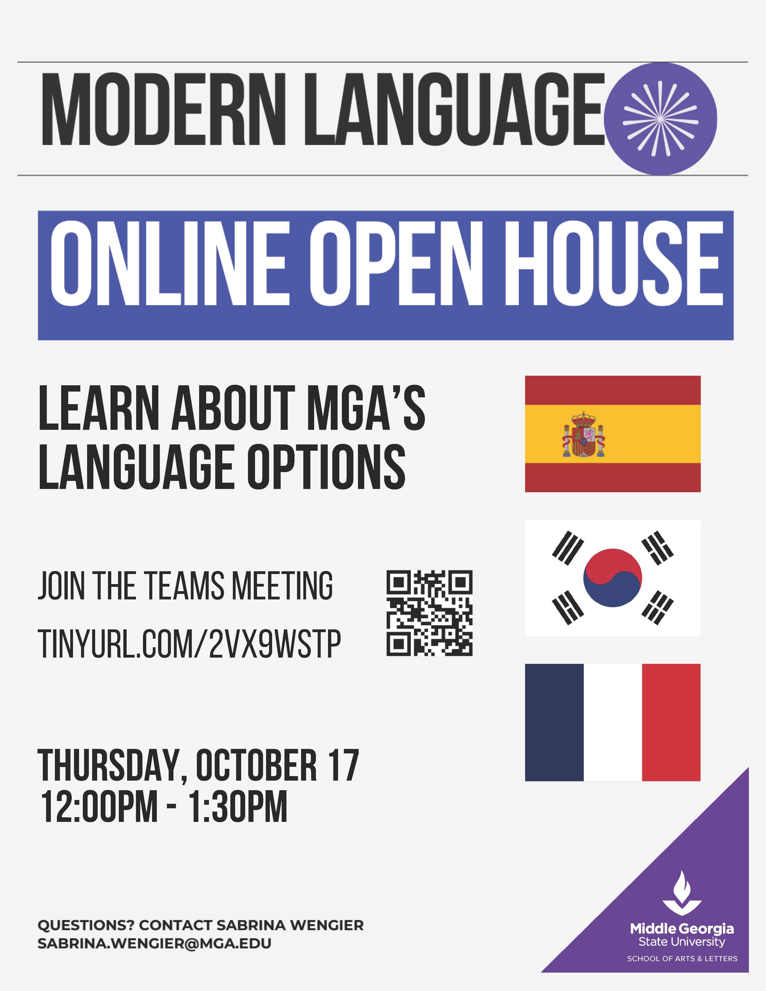 Modern Language Open House flyer.